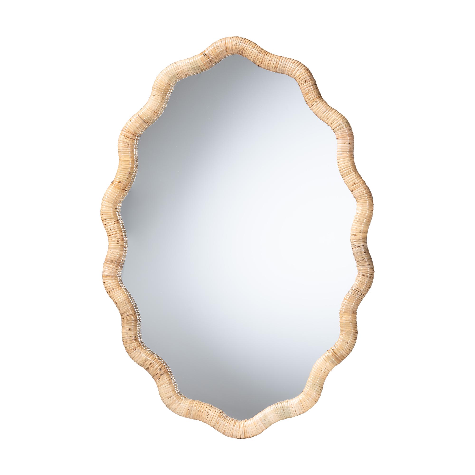 bali & pari Rasida Scalloped Natural Rattan Wall Mirror, Oval